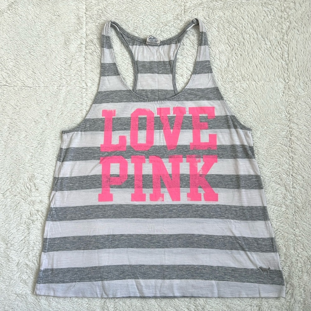 VINTAGE Victoria’s Secret PINK, gray and white striped tank top